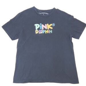 Pink Dolphin Shirt Size Large Men Black Logo Graphic Cotton Tee T-Shirt Crewneck
